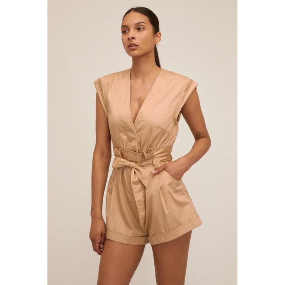 MARISSA WEBB Dixon Paper Bag Sateen Romper Latte Size 10 Cotton